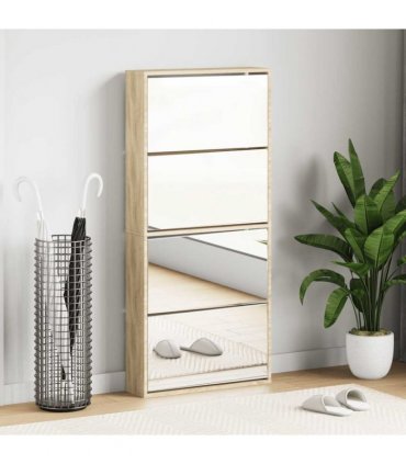 vidaXL Shoe Cabinet 4-Layer Mirror Oak 63x17x134 cm