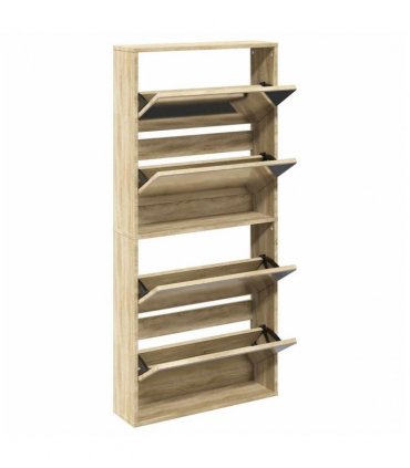 vidaXL Shoe Cabinet 4-Layer Mirror Oak 63x17x134 cm