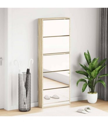 vidaXL Shoe Cabinet 5-Layer Mirror Oak 63x17x169.5 cm