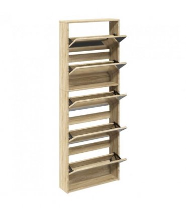 vidaXL Shoe Cabinet 5-Layer Mirror Oak 63x17x169.5 cm
