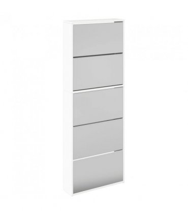 vidaXL Shoe Cabinet with Mirror 5-Layer High Gloss White 63x17x169.5 cm