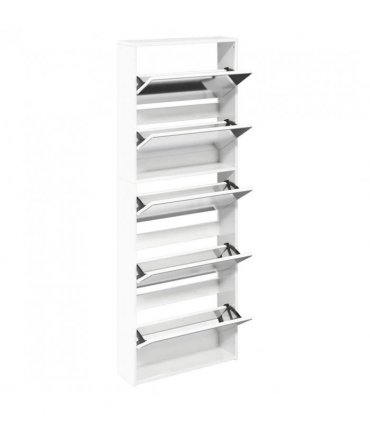 vidaXL Shoe Cabinet with Mirror 5-Layer High Gloss White 63x17x169.5 cm