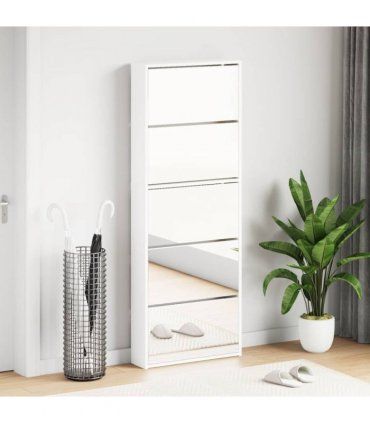vidaXL Shoe Cabinet 5-Layer Mirror White 63x17x169.5 cm
