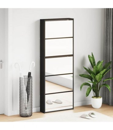 vidaXL Shoe Cabinet with Mirror 5-Layer Black 63x17x169.5 cm