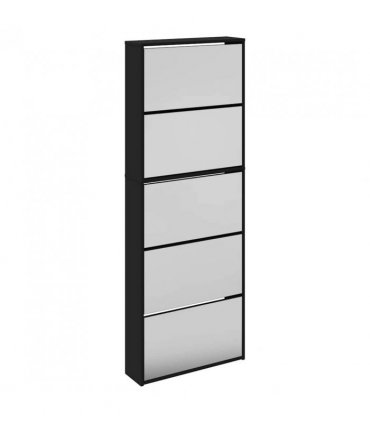 vidaXL Shoe Cabinet with Mirror 5-Layer Black 63x17x169.5 cm
