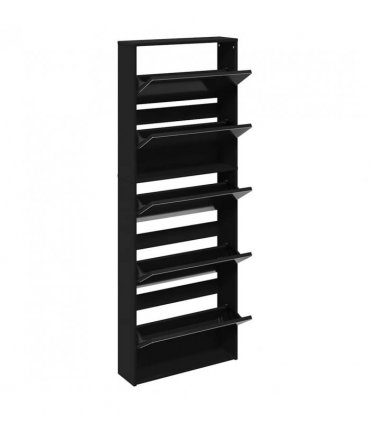 vidaXL Shoe Cabinet with Mirror 5-Layer Black 63x17x169.5 cm