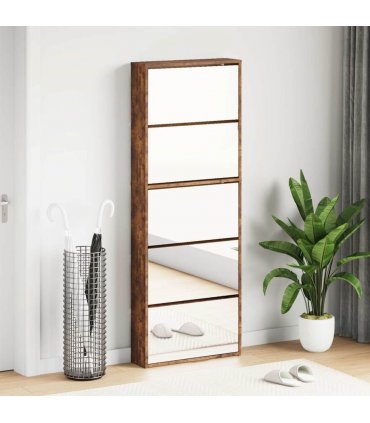 vidaXL Shoe Cabinet with Mirror 5-Layer Smoked Oak 63x17x169.5 cm