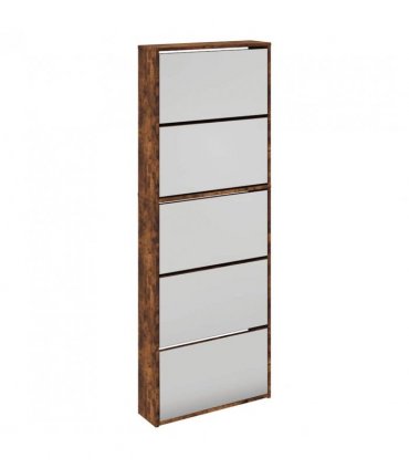 vidaXL Shoe Cabinet with Mirror 5-Layer Smoked Oak 63x17x169.5 cm