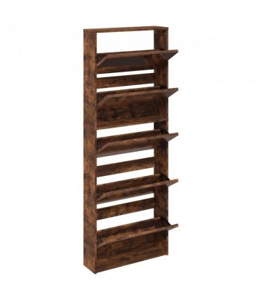 vidaXL Shoe Cabinet with Mirror 5-Layer Smoked Oak 63x17x169.5 cm