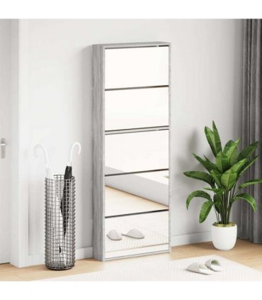 vidaXL Shoe Cabinet with Mirror 5-Layer Grey Sonoma 63x17x169.5 cm