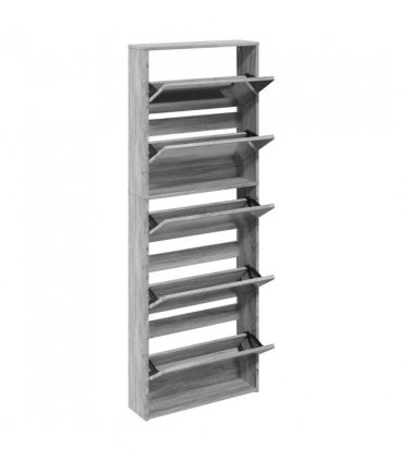 vidaXL Shoe Cabinet with Mirror 5-Layer Grey Sonoma 63x17x169.5 cm