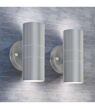 vidaXL Outdoor LED Wall Lights 2 pcs Stainless Steel Up/Downwards — Colour: silver, Model: up and down light