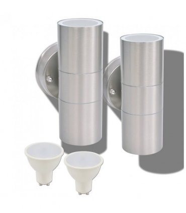 vidaXL Outdoor LED Wall Lights 2 pcs Stainless Steel Up/Downwards — Colour: silver, Model: up and down light