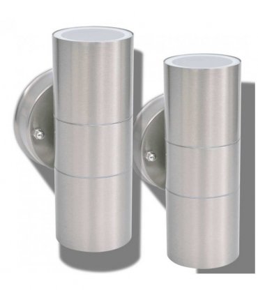 vidaXL Outdoor LED Wall Lights 2 pcs Stainless Steel Up/Downwards — Colour: silver, Model: up and down light