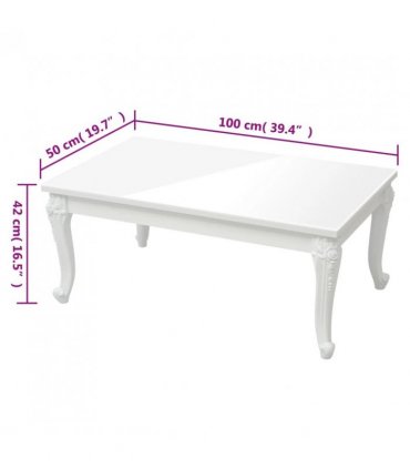 vidaXL Coffee Table High Gloss White 100x50x42 cm Engineered Wood — Size: 100 x 50 x 42 cm