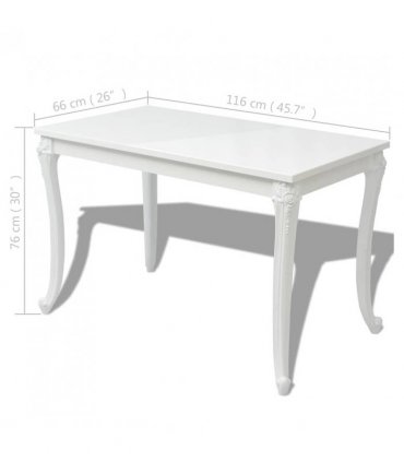 vidaXL Dining Table 116x66x76 cm High Gloss White — Size: 116 x 66 x 76 cm