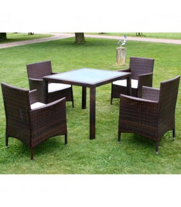 vidaXL Patio Furniture | Brown | Steel frame, Poly Rattan, Aluminium feet, Glass