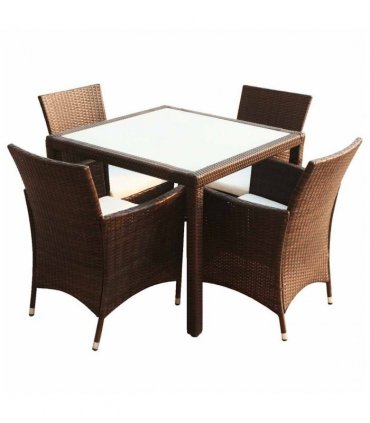 vidaXL Patio Furniture | Brown | Steel frame, Poly Rattan, Aluminium feet, Glass