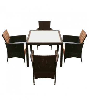 vidaXL Patio Furniture | Brown | Steel frame, Poly Rattan, Aluminium feet, Glass