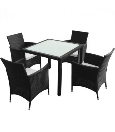 vidaXL Patio Furniture | Black | Poly Rattan, Steel, Glass | Medium
