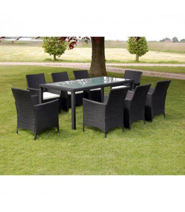 vidaXL 9 Piece Outdoor Dining Set with Cushions Poly Rattan Black — V0671930348