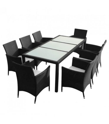 vidaXL 9 Piece Outdoor Dining Set with Cushions Poly Rattan Black — V0671930348