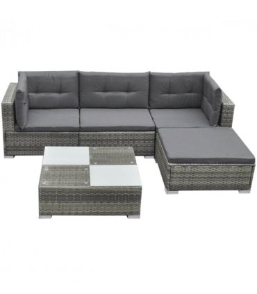 vidaXL Patio Furniture | Grey | PE rattan, powder-coated steel, glass, polyester
