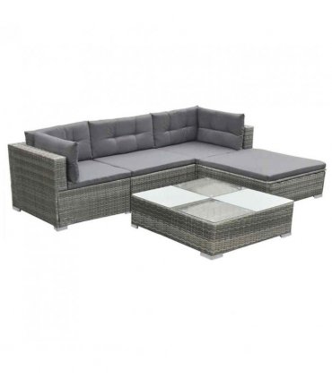 vidaXL Patio Furniture | Grey | PE rattan, powder-coated steel, glass, polyester