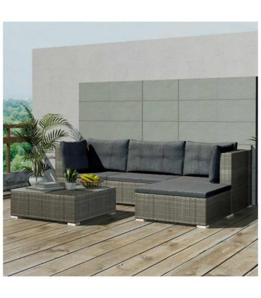 vidaXL Patio Furniture | Grey | PE rattan, powder-coated steel, glass, polyester