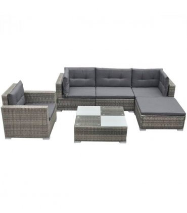 vidaXL Patio Furniture | Grey | PE Rattan, Powder-coated steel, Glass, Polyester — V0671930360