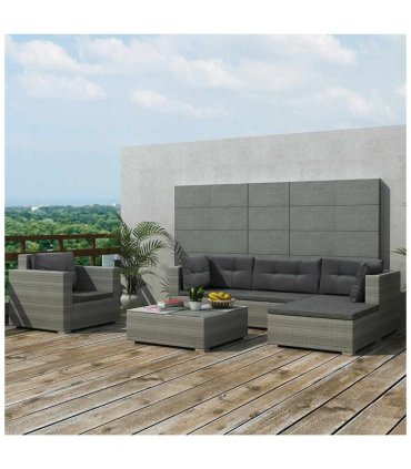 vidaXL Patio Furniture | Grey | PE Rattan, Powder-coated steel, Glass, Polyester — V0671930360