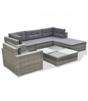 vidaXL Patio Furniture | Grey | PE Rattan, Powder-coated steel, Glass, Polyester — V0671930360