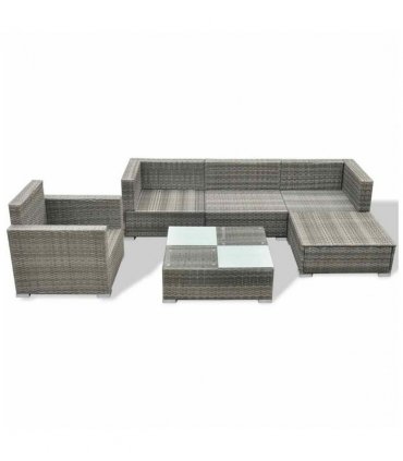 vidaXL Patio Furniture | Grey | PE Rattan, Powder-coated steel, Glass, Polyester — V0671930360