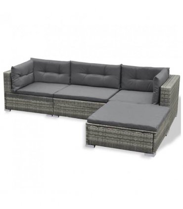 vidaXL Patio Furniture | Grey | PE Rattan, Powder-coated steel, Glass, Polyester — V0671930360