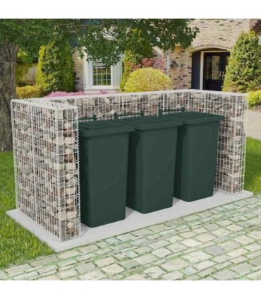 vidaXL Gabion Triple Wheelie Bin Surround Steel 250x100x120 cm — Size: 250 x 100 x 120 cm