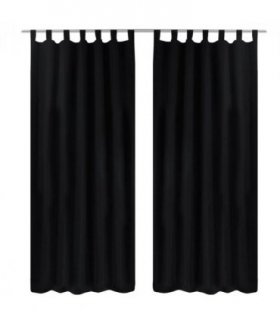 2 pcs Black Micro-Satin Curtains with Loops 140 x 245 cm