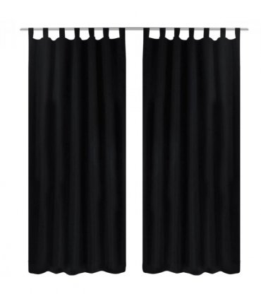 2 pcs Black Micro-Satin Curtains with Loops 140 x 245 cm