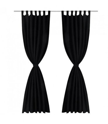 2 pcs Black Micro-Satin Curtains with Loops 140 x 245 cm