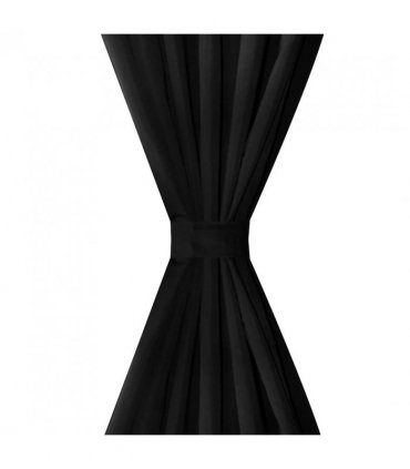 2 pcs Black Micro-Satin Curtains with Loops 140 x 245 cm
