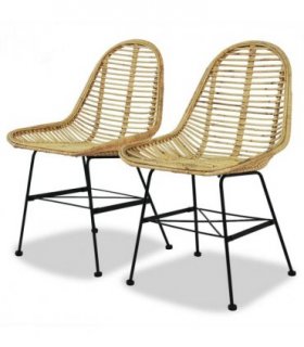 vidaXL Dining Chair | Set of 2 | Beige | Natural rattan and wrought iron