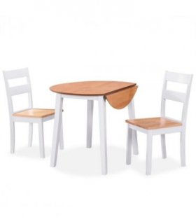 vidaXL Dining Set 3 Pieces MDF and Rubberwood White — Size: 90 x 75 cm
