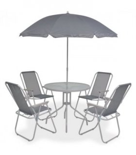 vidaXL 6 Piece Outdoor Dining Set Steel and Textilene Grey — Size: 80 x 70 cm (Diameter x H)