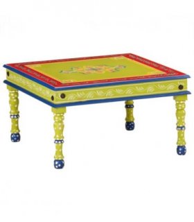 vidaXL Coffee Table Green Hand Painted Solid Wood Mango