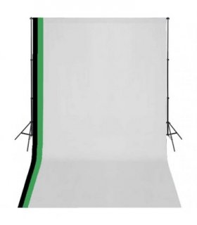 vidaXL Photo Studio Kit with 3 Cotton Backdrops Adjustable Frame 3x5m — Size: 3 x 5 m