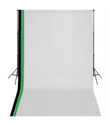 vidaXL Photo Studio Kit with 3 Cotton Backdrops Adjustable Frame 3x5m — Size: 3 x 5 m