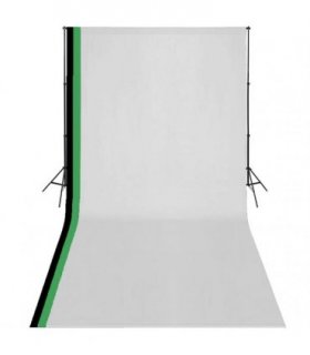 vidaXL Photo Studio Kit with 3 Cotton Backdrops Adjustable Frame 3x6m — Size: 3 x 6 m