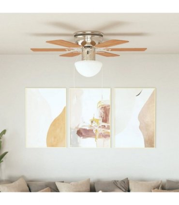 vidaXL Ornate Ceiling Fan with Light 82 cm Light Brown — Model: with 6 blades