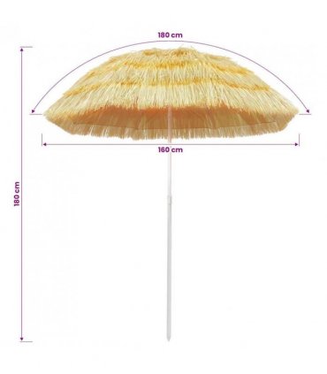 vidaXL Beach Parasol | Natural | Polypropylene | Medium | Height-Adjustable — Size: 180 cm