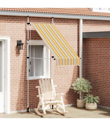vidaXL Manual Retractable Awning 100 cm Yellow and Blue Stripes — Model: white frame