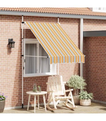 vidaXL Manual Retractable Awning 150 cm Yellow and Blue Stripes — Model: white frame